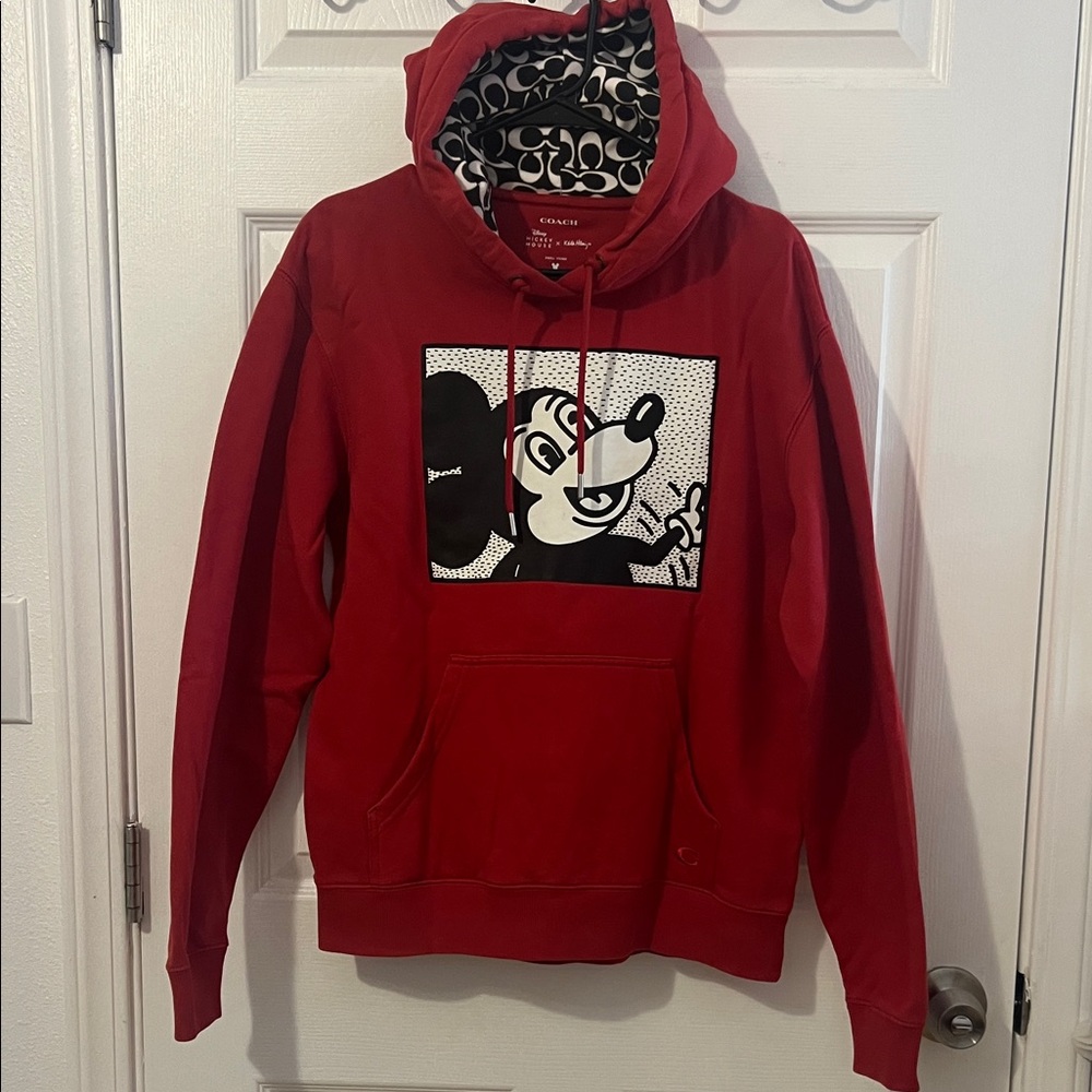 Coach Red and Black Graphic Hoodie Women’s Disney Mickey Mouse X Keith Haring